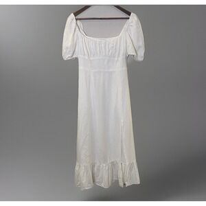 House of Harlow 1960 White Linen Midi Dress prairie Puff Sleeve Romantic Sz XS